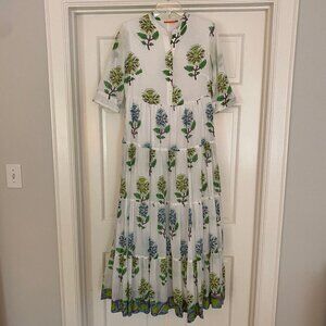 Oliphant Button Neck 3/4 Sleeve Maxi Dress - Puglia Lime